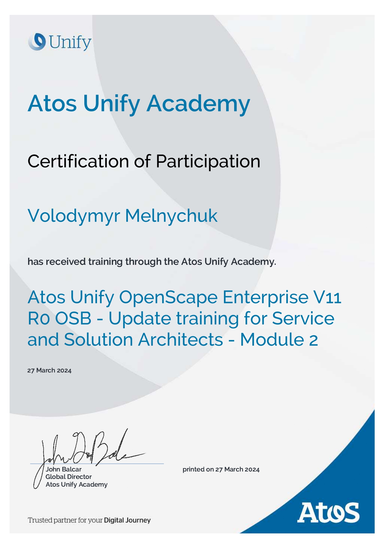 Сертификат Atos Unify